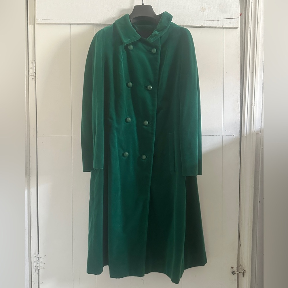 Vintage Green Velvet A-Line Coat